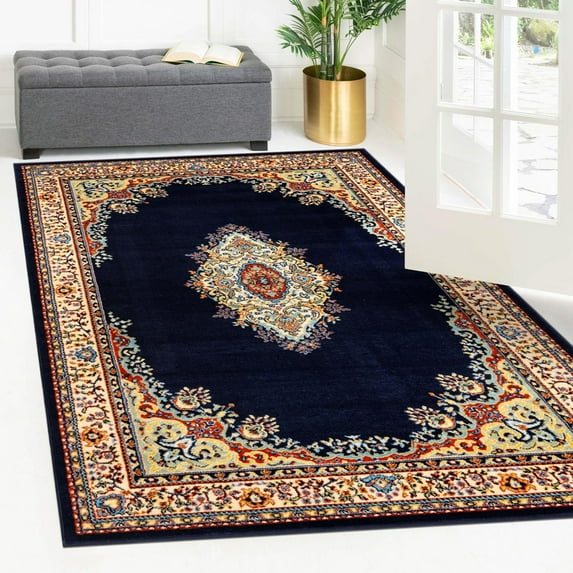 Unique Loom Reza Collection Area Rug - Washington (10' x 13' 1" Rectangle Navy Blue/Cream)