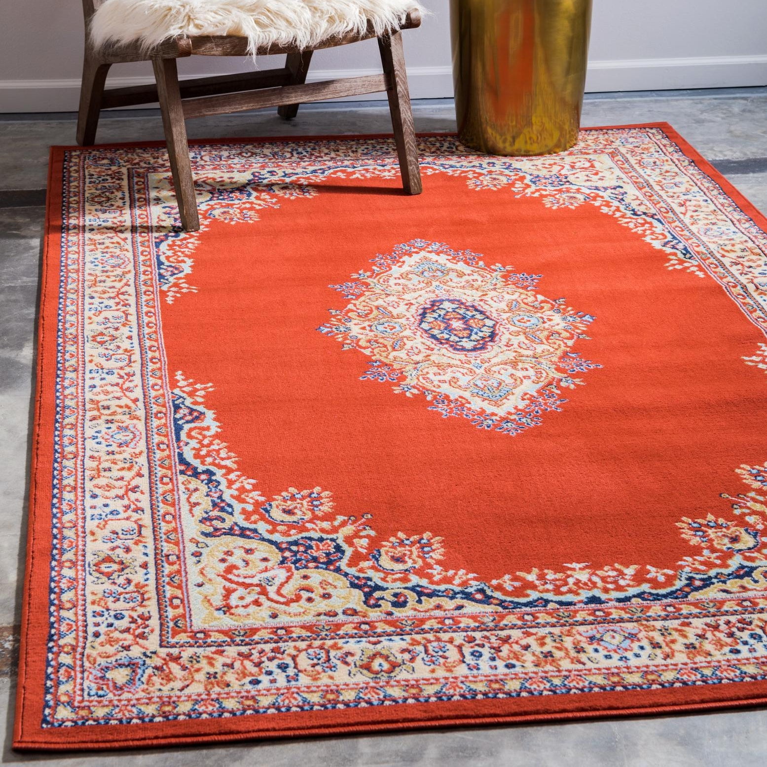 Handmade Rectangular Terracotta Medallion Stain-Resistant Rug, 10x13 ft