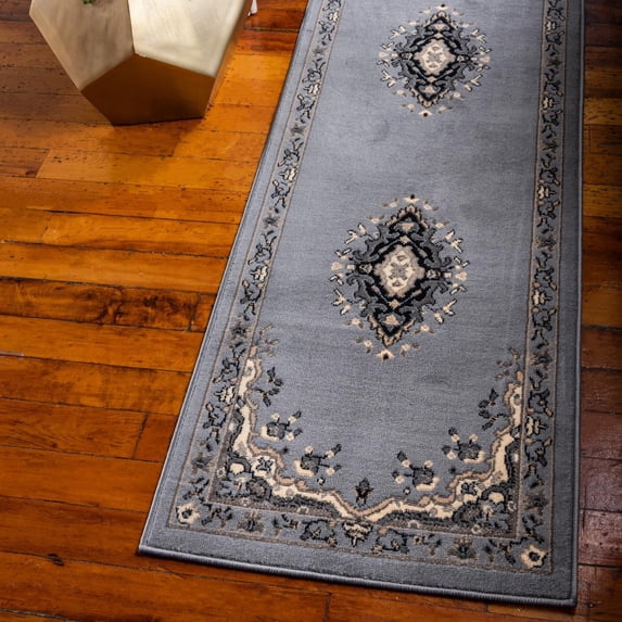 Unique Loom Reza Collection Area Rug - Washington (2' 7" x 10' Runner Gray/Black)