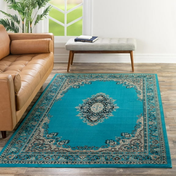 Unique Loom Reza Collection Area Rug - Washington (2' x 3' 1" Rectangle Turquoise/Black)