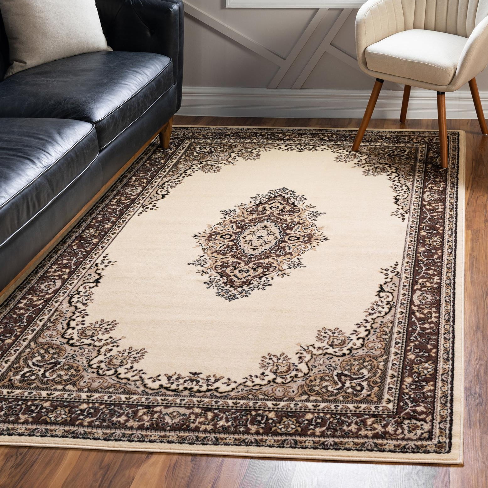 Ivory Medallion Synthetic 4' x 6' Rectangular Area Rug