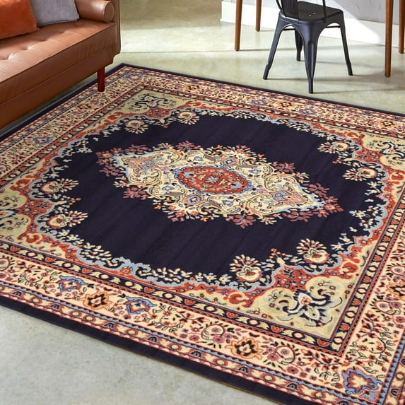 Unique Loom Reza Collection Area Rug - Washington (7' 10" Square Navy Blue/Cream)