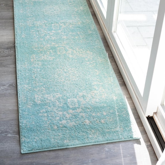 Unique Loom Richmond Collection Area Rug - Medallion (2' 7" x 12' 2" Runner Aqua/Ivory)