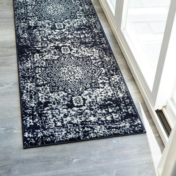 Unique Loom Richmond Collection Area Rug - Medallion (2' 7" x 12' 2" Runner Navy Blue/Ivory)