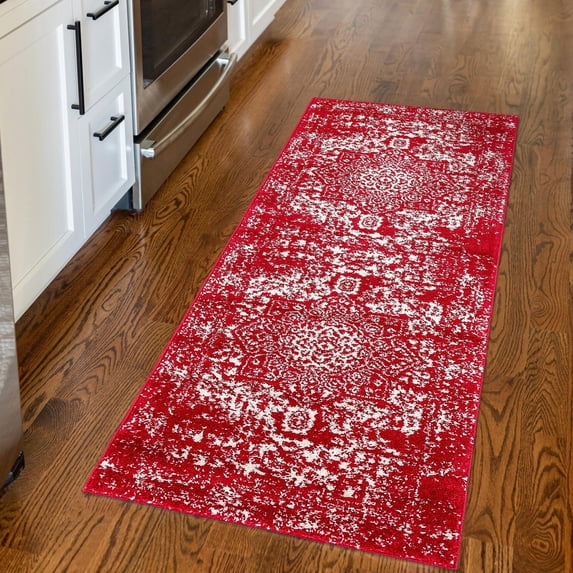 Unique Loom Richmond Collection Area Rug - Medallion (2' 7" x 12' Runner Red/Ivory)
