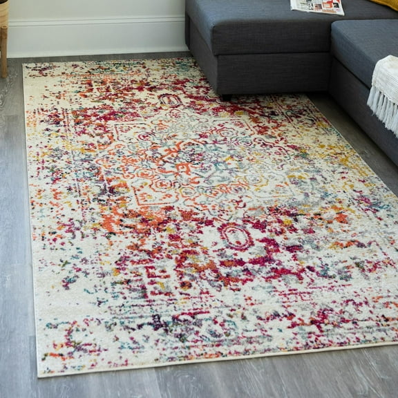 Unique Loom Richmond Collection Area Rug - Medallion (2' x 3' 1" Rectangle Light Multi/Black)