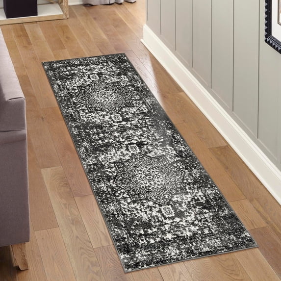 Unique Loom Richmond Collection Area Rug - Medallion (2' x 6' 1" Runner Dark Gray/Ivory)