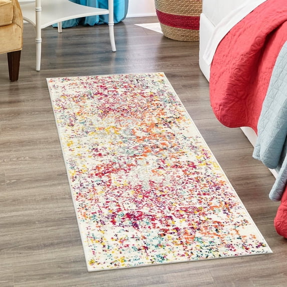 Unique Loom Richmond Collection Area Rug - Medallion (2' x 6' 1" Runner Light Multi/Black)