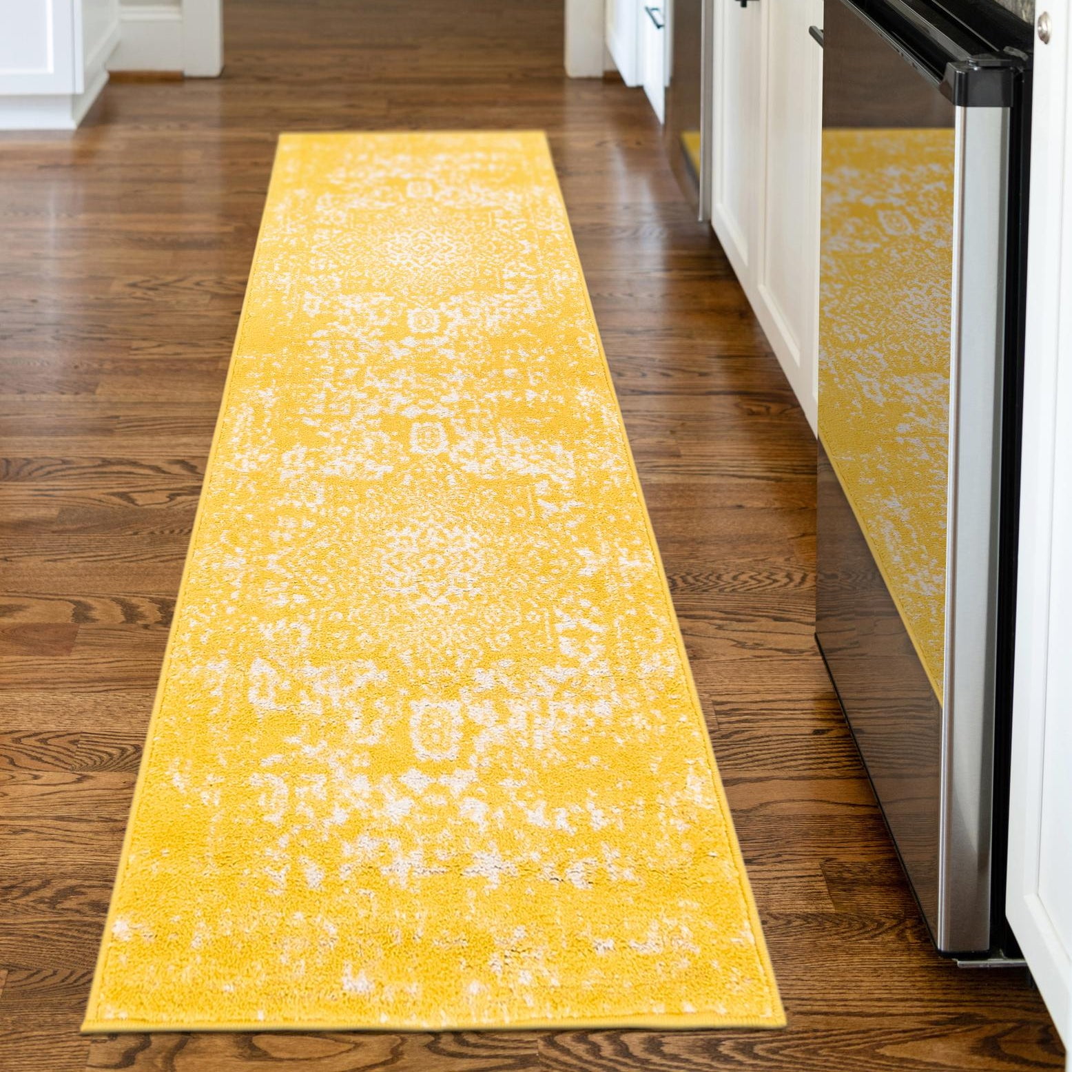 Bright Yellow Medallion 2' x 6'1" Synthetic Runner Rug for Indoor Use