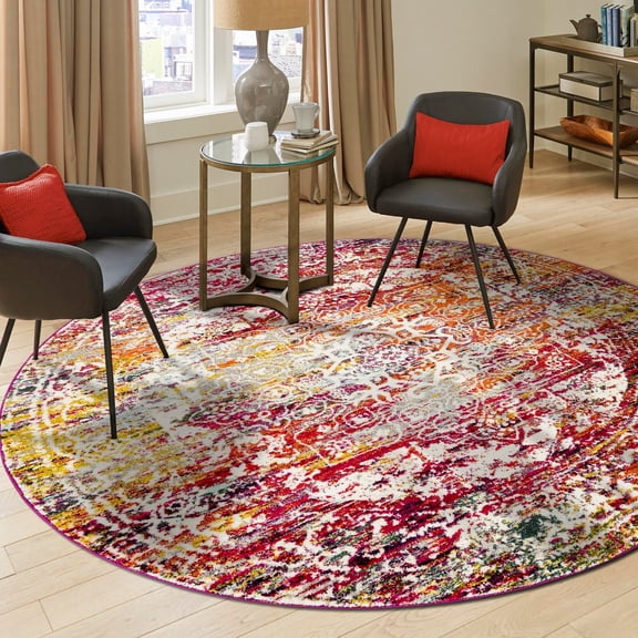 Unique Loom Richmond Collection Area Rug - Medallion (3' 3" Round Multi/Gray)
