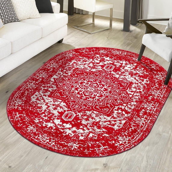 Unique Loom Richmond Collection Area Rug - Medallion (3' 3" x 5' 3" Oval Red/Ivory)