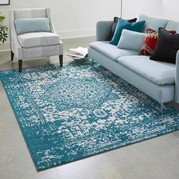 Unique Loom Richmond Collection Area Rug - Medallion (3' 3" x 5' 3" Rectangle Turquoise/Ivory)