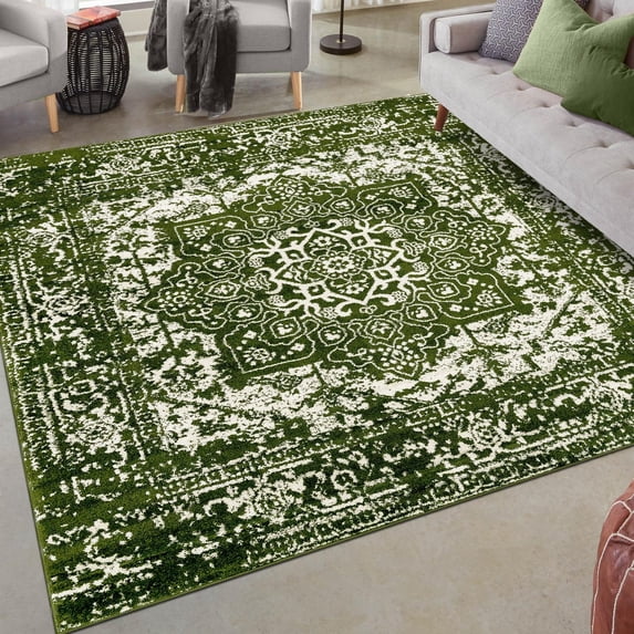 Unique Loom Richmond Collection Area Rug - Medallion (4' 1" Square Green/Ivory)