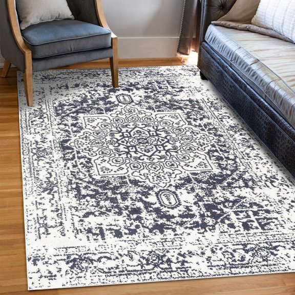 Unique Loom Richmond Collection Area Rug - Medallion (4' 1" x 6' 1" Rectangle Blue/Ivory)