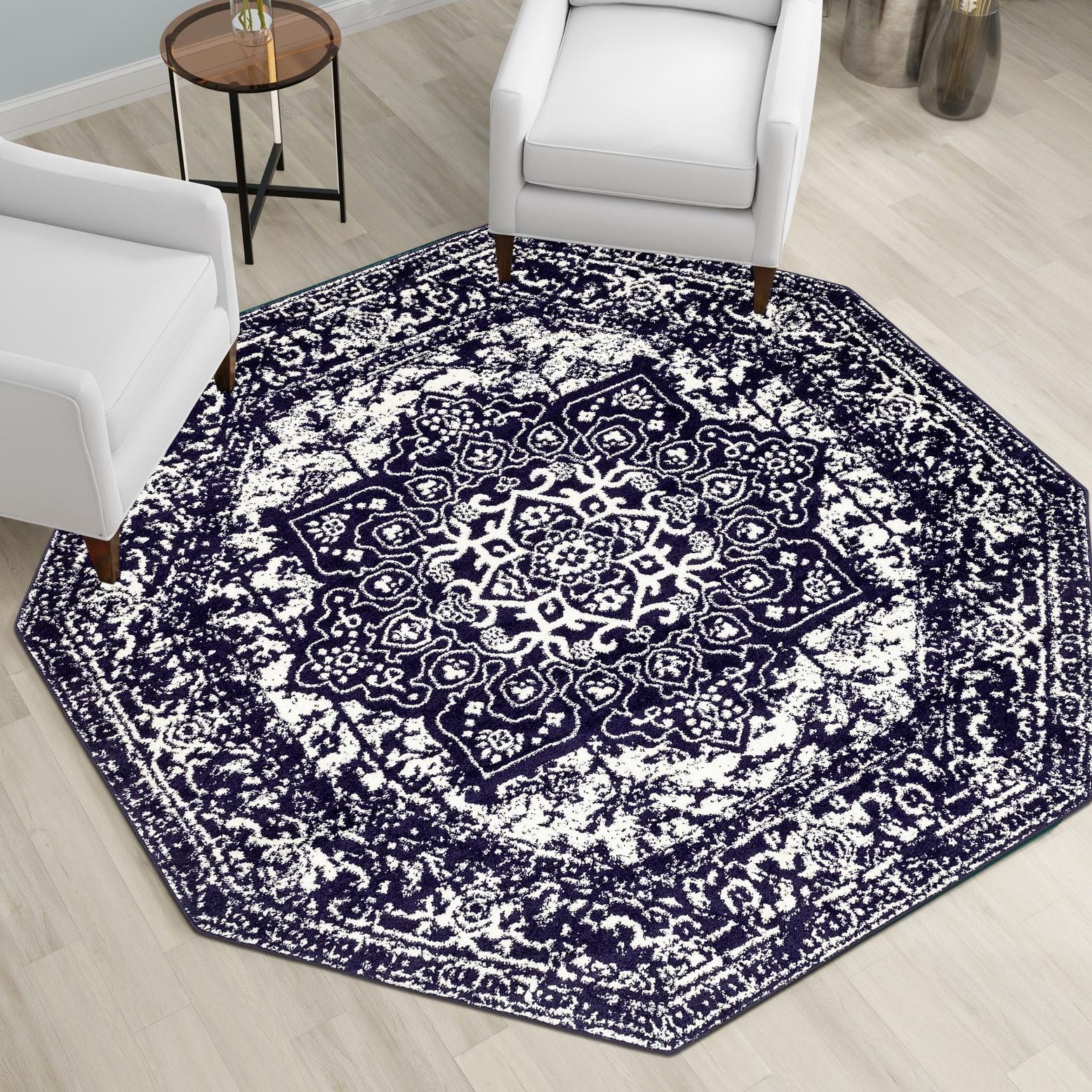 Arlington Navy Blue Octagon Medium-Pile Rug