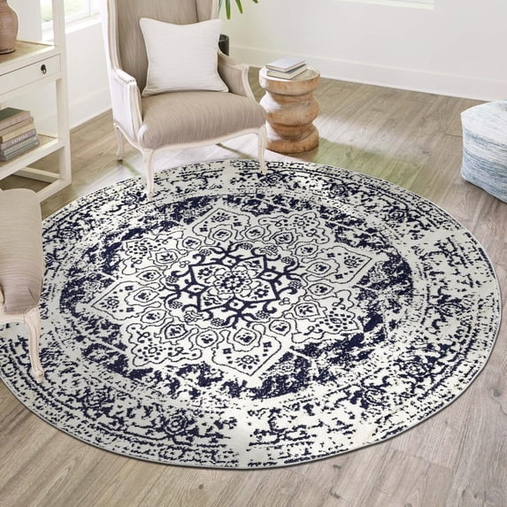 Unique Loom Richmond Collection Area Rug - Medallion (5' 1" Round Blue/Ivory)