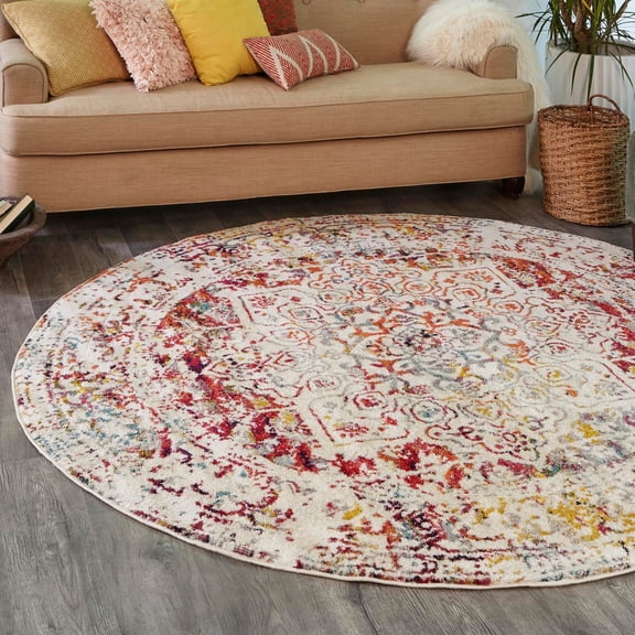 Unique Loom Richmond Collection Area Rug - Medallion (5' 1" Round Light Multi/Black)