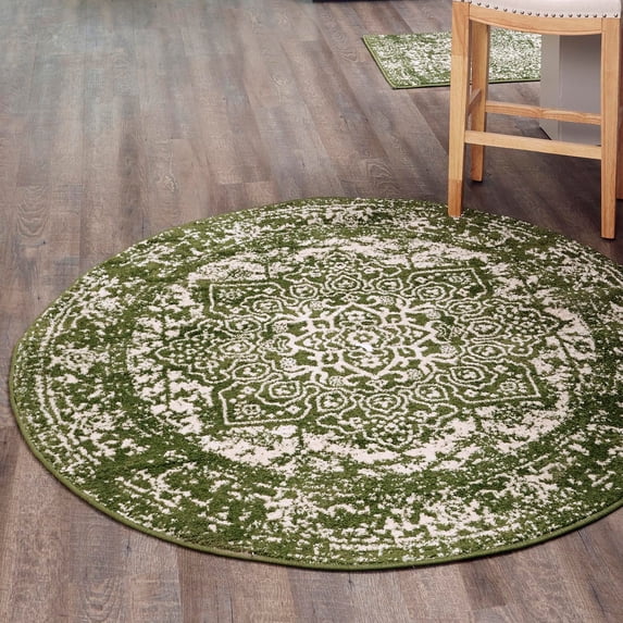 Unique Loom Richmond Collection Area Rug - Medallion (5' 3" Round Green/Ivory)