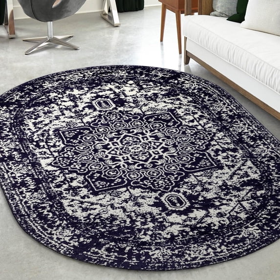 Unique Loom Richmond Collection Area Rug - Medallion (5' 3" x 8' Oval Navy Blue/Ivory)