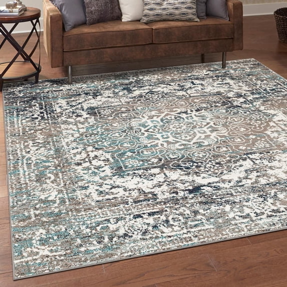 Unique Loom Richmond Collection Area Rug - Medallion (7' 10" Square Gray/Ivory)
