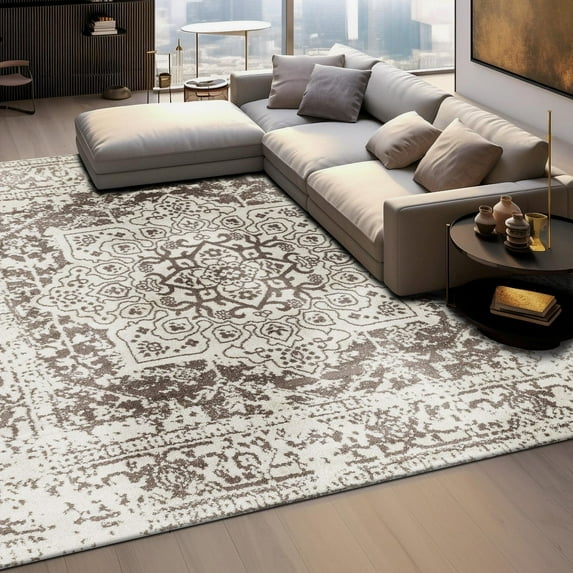 Unique Loom Richmond Collection Area Rug - Medallion (7' 10" Square White/Gray)