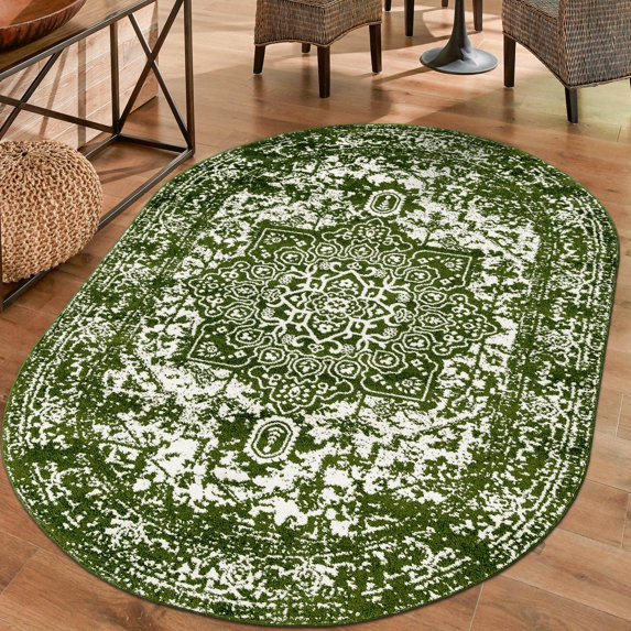 Unique Loom Richmond Collection Area Rug - Medallion (7' 10" x 10' Oval Green/Ivory)