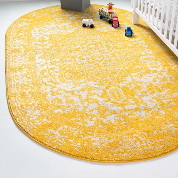 Unique Loom Richmond Collection Area Rug - Medallion (7' 10" x 10' Oval Yellow/Ivory)