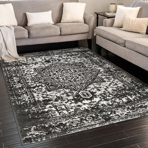 Unique Loom Richmond Collection Area Rug - Medallion (9' x 12' 2" Rectangle Dark Gray/Ivory)