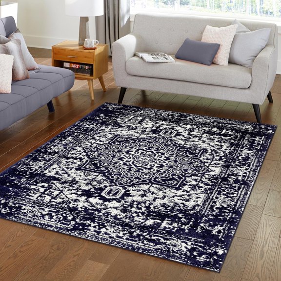 Unique Loom Richmond Collection Area Rug - Medallion (9' x 12' 2" Rectangle Navy Blue/Ivory)