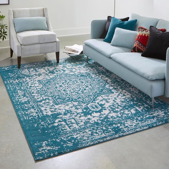 Unique Loom Richmond Collection Area Rug - Medallion (9' x 12' 2" Rectangle Turquoise/Ivory)