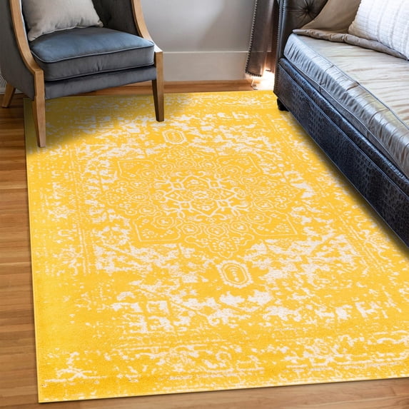 Unique Loom Richmond Collection Area Rug - Medallion (9' x 12' 2" Rectangle Yellow/Ivory)