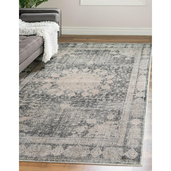 Unique Loom Rockwell Asheville Rug Gray/Beige 5' 1" x 8' Rectangle Border Farmhouse Perfect For Living Room Bed Room Dining Room Office