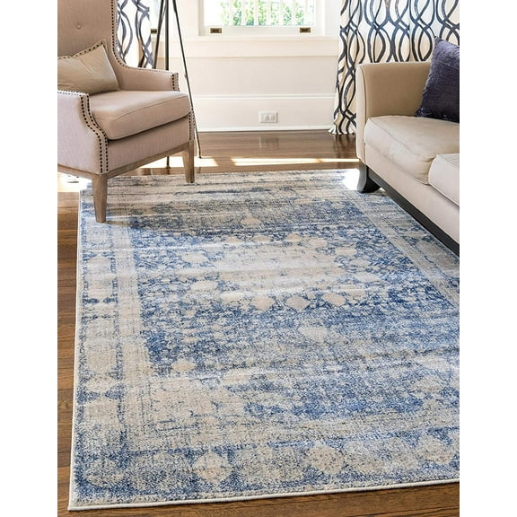 Unique Loom Rockwell Asheville Rug Navy Blue/Gray 4' 1" x 6' 1" Rectangle Border Farmhouse Perfect For Living Room Bed Room Dining Room Office
