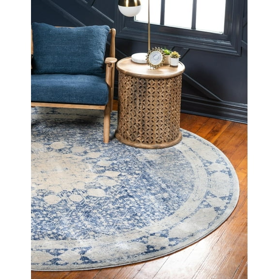 Unique Loom Asheville Collection Area Rug - Rockwell (8' Round Navy Blue/Gray)