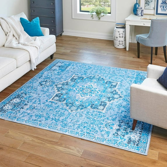 Unique Loom Renaissance Collection Area Rug - Roma (10' 6" Square Aqua Blue/Light Blue)