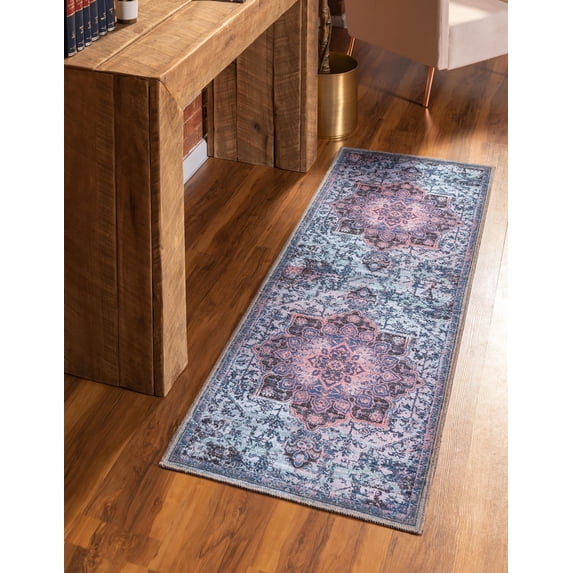 Unique Loom Roma Renaissance Rug Light Blue/Black 2' x 8' Runner Machine Washable Textured Border Transitional Flatweave Perfect For Bathroom Hallway Mud Room Laundry Room
