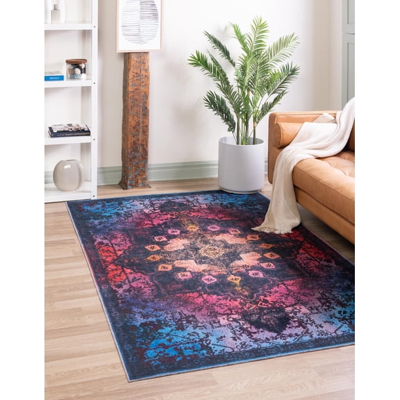 Unique Loom Roma Renaissance Rug Multi Black/Blue 9' 2" x 12' 2" Rectangle Machine Washable Textured Border Transitional Flatweave Perfect For Living Room Bed Room Dining Room Office