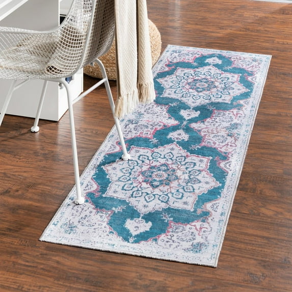 Unique Loom Renaissance Collection Area Rug - Roma (2' 7" x 12' Runner Teal Green/Green)