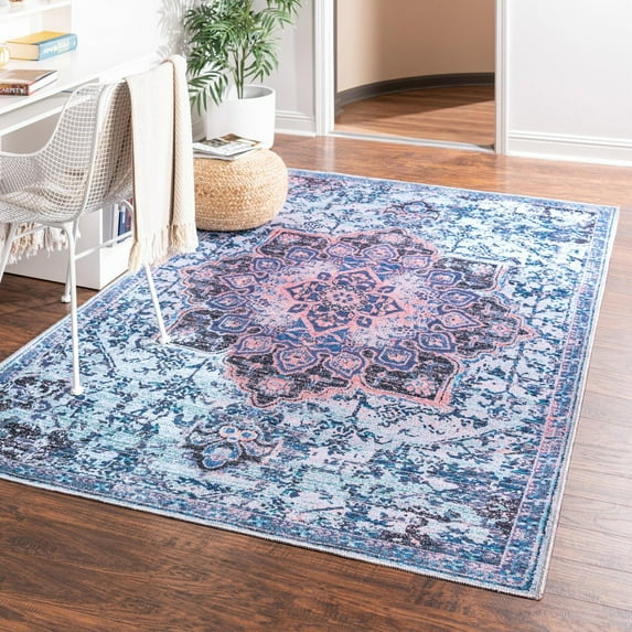 Unique Loom Renaissance Collection Area Rug - Roma (10' 6" x 14' Rectangle Light Blue/Orange)