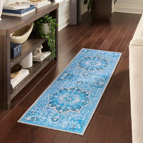 Unique Loom Renaissance Collection Area Rug - Roma (2' x 13' Runner Aqua Blue/Light Blue)
