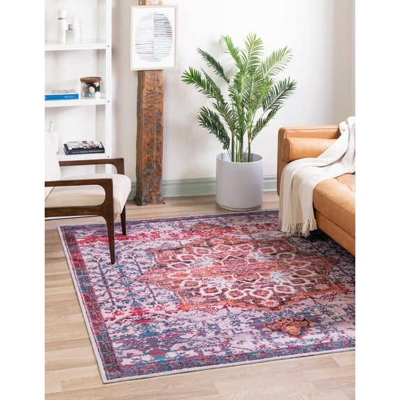 Unique Loom Roma Renaissance Washable Rug ,5' 3" x 5' 3",Ivory Orange