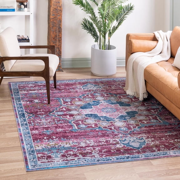 Unique Loom Renaissance Collection Area Rug - Roma (7' 10" Square Antique Pink/Blue)