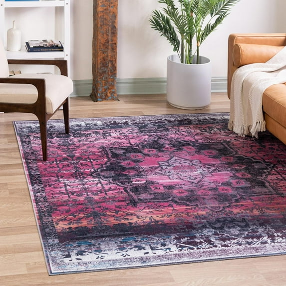 Unique Loom Renaissance Collection Area Rug - Roma (7' 10" Square Antique Rose/Black)