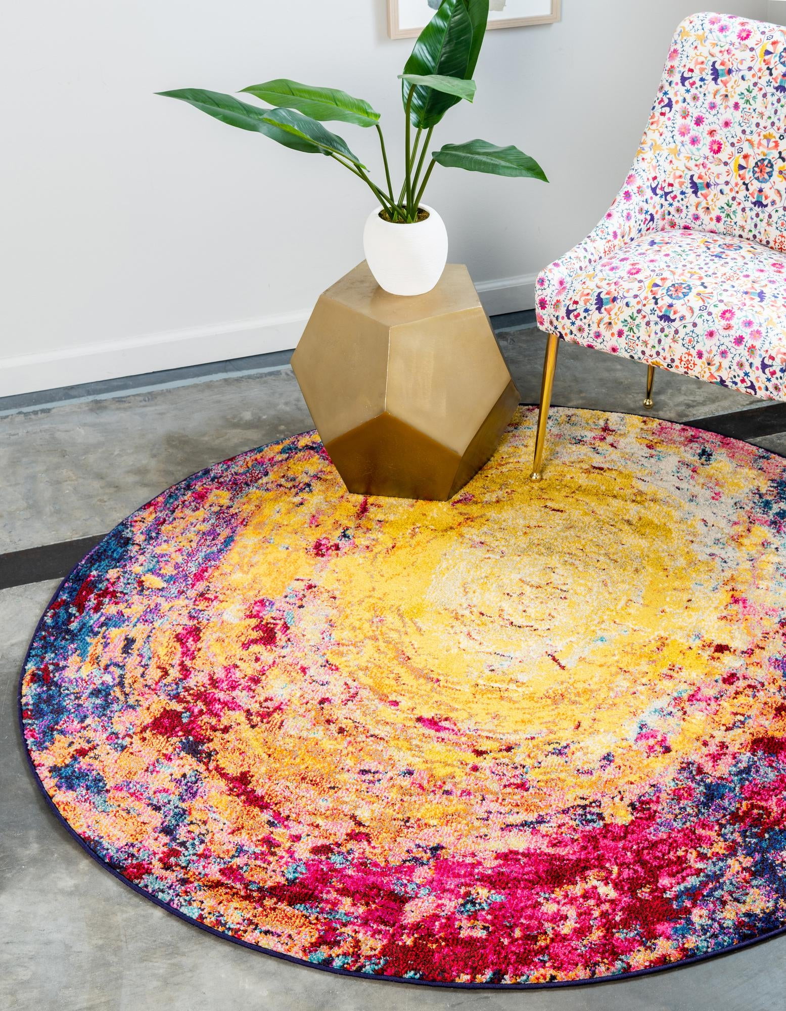 Unique Loom Rome Estrella Rug Multi/Brown 6' Round Abstract Contemporary Perfect For Dining Room