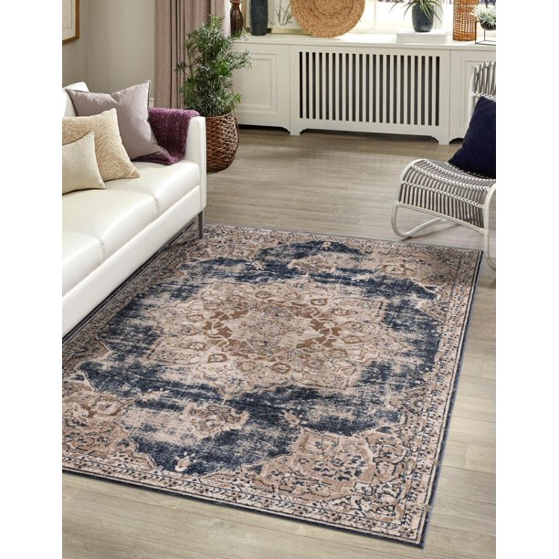 Unique Loom Roosevelt Chateau Rug Dark Blue/Beige 9' x 12' 2" Rectangle Border Traditional