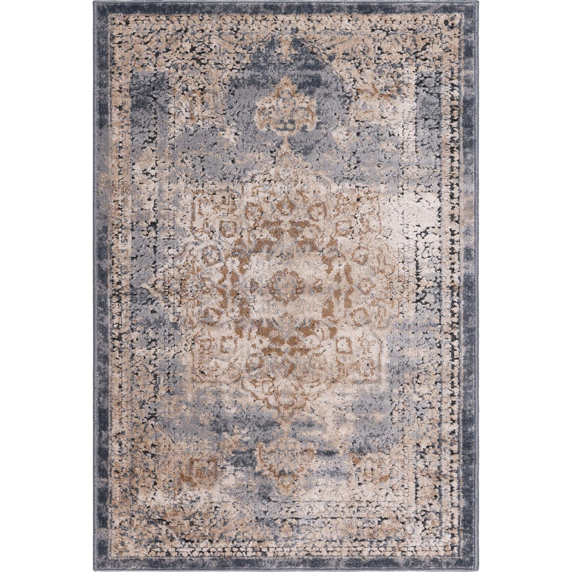 Unique Loom Roosevelt Chateau Rug Slate Blue/Beige 2' 2" x 3' 1" Rectangle Border Traditional