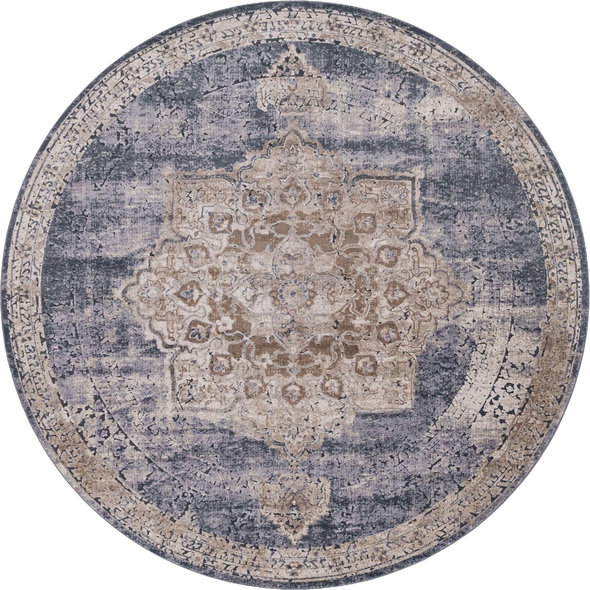Unique Loom Roosevelt Chateau Rug Slate Blue/Beige 8' Round Border Traditional Perfect For
