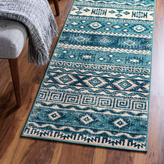 Unique Loom Lucerne Collection Area Rug - Rosengart (2' 7" x 10' Runner Blue/Gray)