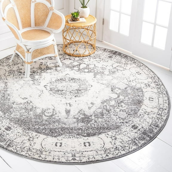 Unique Loom Rosso Collection Area Rug - Bellini (3' 3" Round Gray/Ivory)