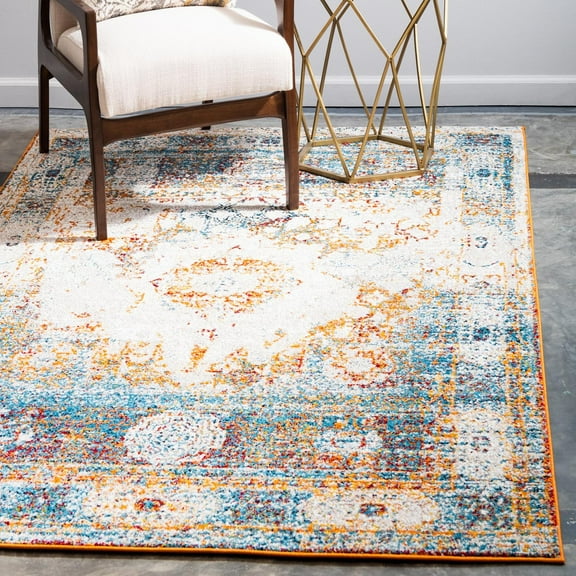 Unique Loom Rosso Collection Area Rug - Bellini (4' 1" x 6' 1" Rectangle Beige/Blue)